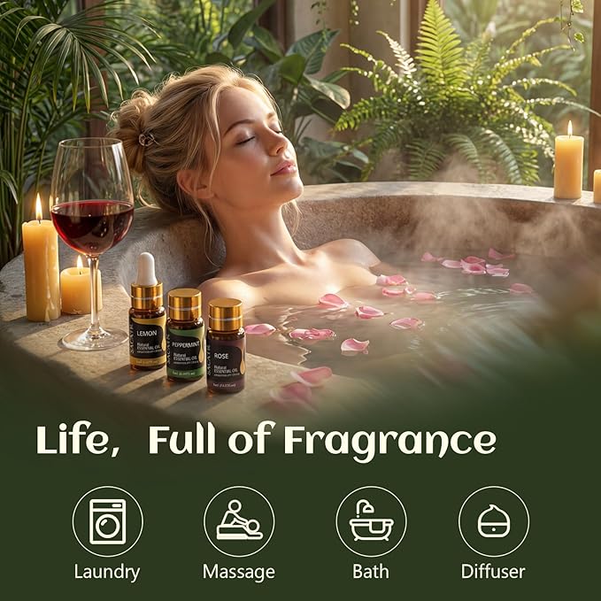 Essential Oils by SACATR Natural Essential Oil Set -12 Essential Oils Gift Set for Diffuser, Massage, Fragrance Oil Scent for DIY Candle and Soap Making (12 * 5ML)