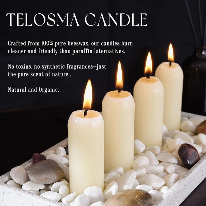 30 Pack Natural Thin Beeswax Pillar Candles - 1.3 inch Wide Dripless Bees Wax Candles, Smokeless Clean Burning for Home, Meditation, Relaxation, Emergency & Power Outages (Off White Beeswax)