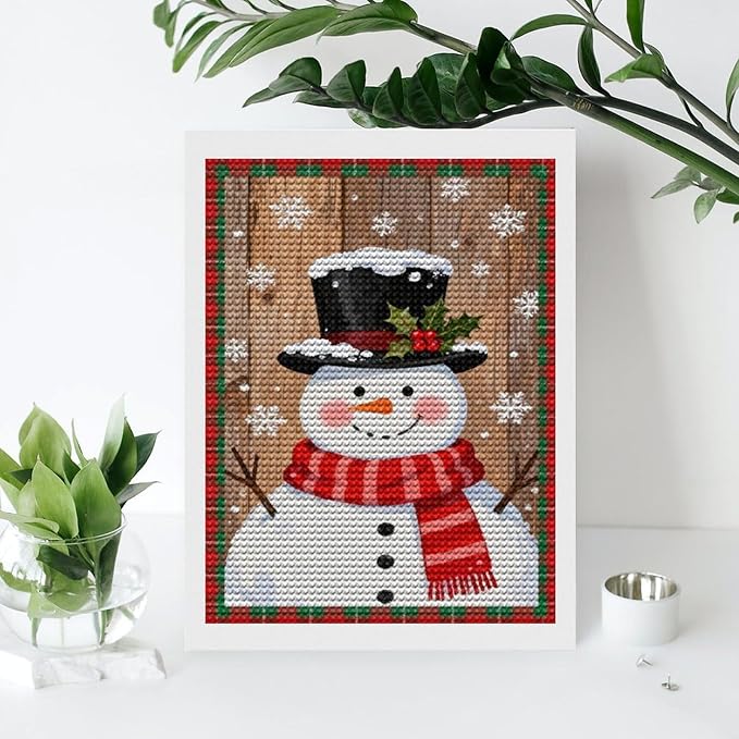 AIVKIEJK Diamond Painting Kits for Adults - Festive Snowman Red Scarf Painting DIY 5D Full Drill Diamond Dots Paintings with Diamonds Gem Art and Crafts Home Decor 12"x16"