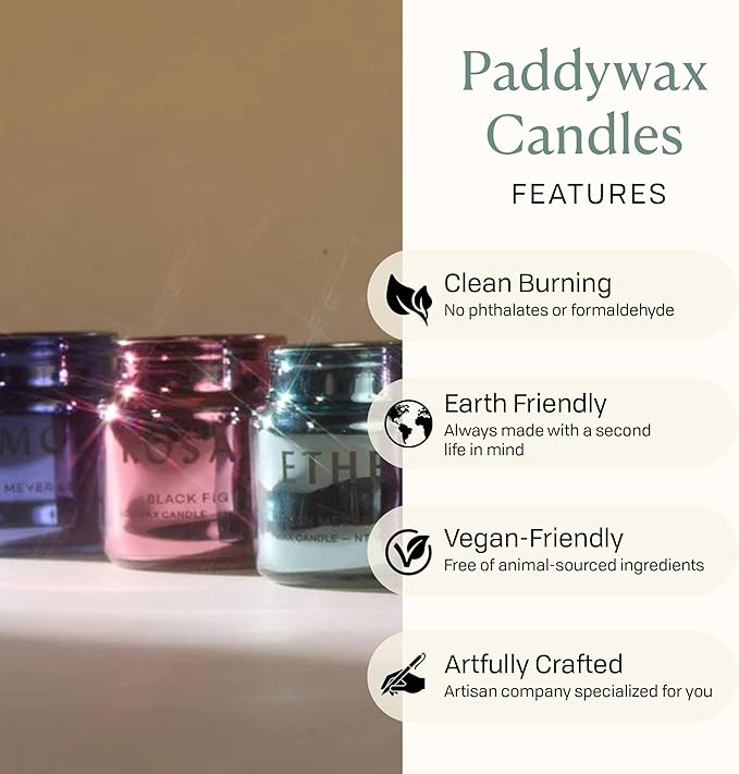 Paddywax Chroma Scented Candle with Lid in Reusable Metallic Etched Glass Jar, Clean- Burn Soy Candle with Approx. 14 Hour Burn Time, Cobalt – Limon, Fresh Meyer Lemon, 2.5 oz