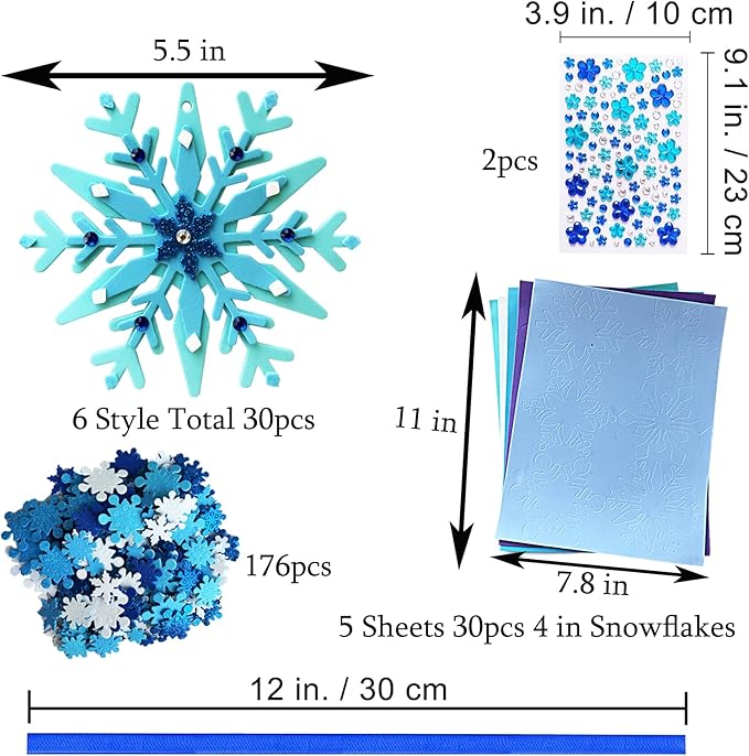 MLOLM 30 Sets Winter Snowflake Crafts Kit DIY 3D Snowflake Ornament Craft Kits Make Your Own Snowflake Sticker for Winter Christmas Holiday Frozen Home Activities Party Favors