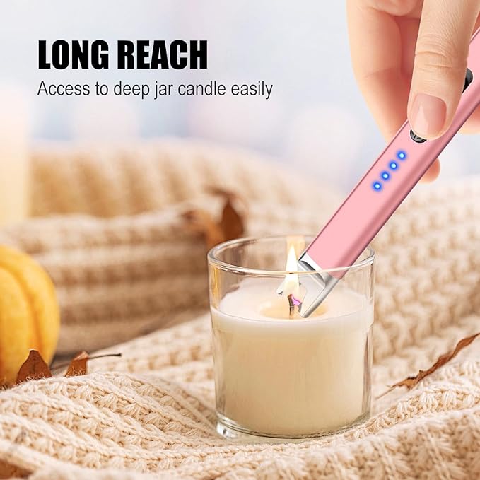 LcFun 3 Pack Candle Lighter Electric USB Rechargeable Plasma Arc Lighters with Safety Lock, Windproof Flameless Long Matches for Candle, Grill, BBQ, Camping, Gas Stoves (Pink,Black,Silver)