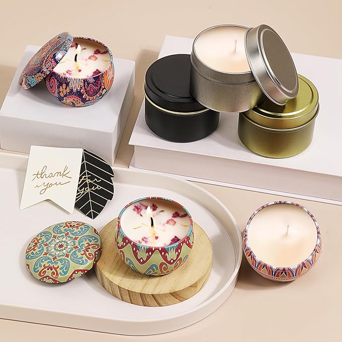 Blingfun 10 Packs 4 oz Candle Tins kit, Candle Making Tins, Candle Jars, 100pcs Candle Wicks, 100pcs Wick Stickers, Candle Containers for Making Candles(Black)