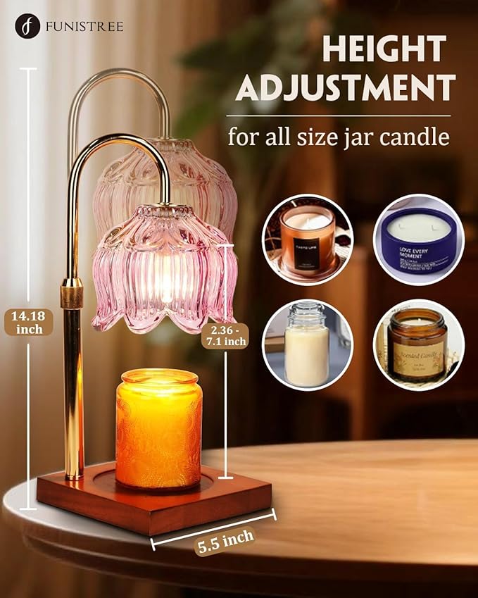 Pink Candle Warmer Lamp with Timer & Dimmer, Candle Lamp Warmer Adjustable Height, Mothers Day Birthday Gifts for Women Mom, House Warming New Home Bedroom Decor, Flower Wax Warmer for Jar Candle