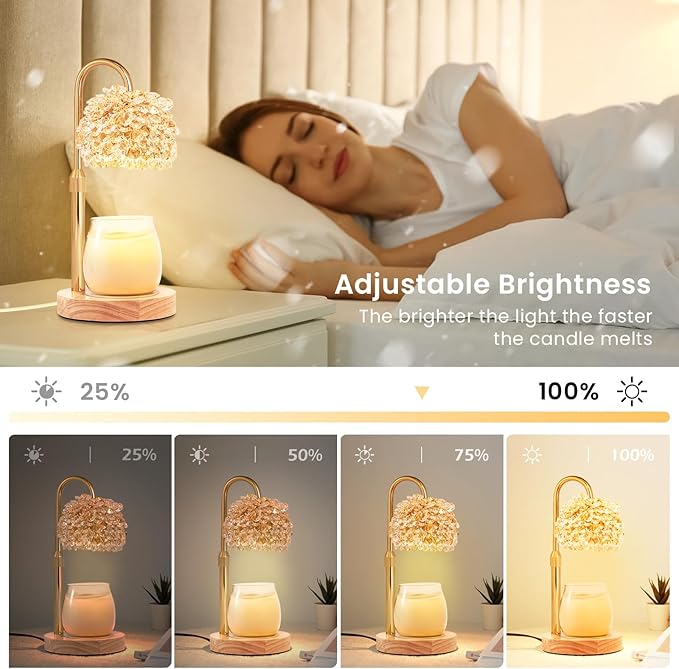 LOFTEK Candle Warmer Lamp with Timer - Dimmable - Adjustable Height- Electric Wax Melt Warmer Lamp with 2 Bulbs for Scente, Jar Candles, Elegant Home Room Decor, Warming Gift for Women, Crystal Gold