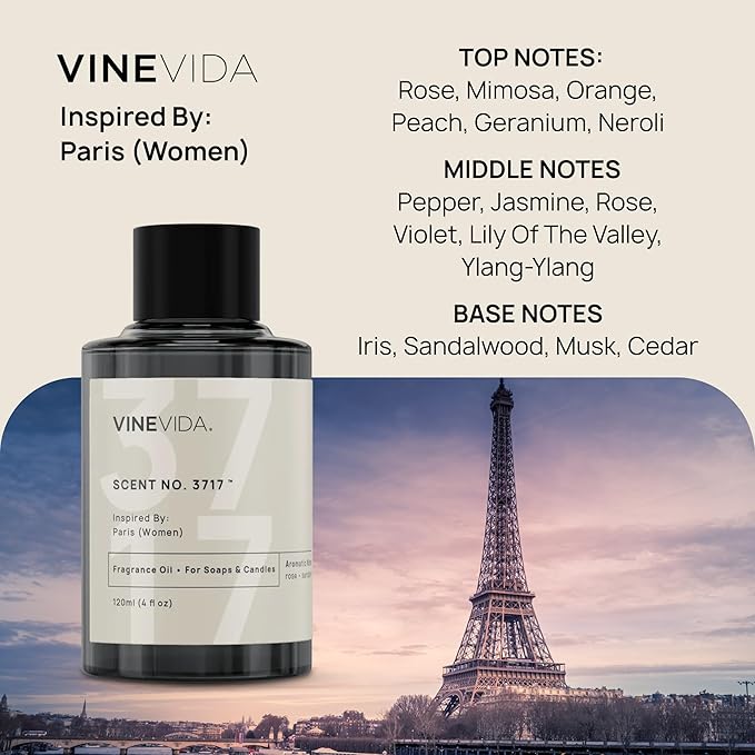 VINEVIDA [4 Oz] Inspired by: Paris (Women); Fragrance Oil for Candle Making and Soap Making - Premium Candle Scents for Soy Candles