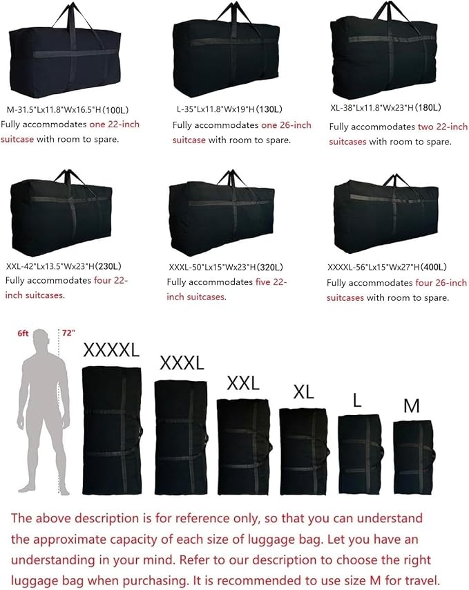 YiKitHom Extra Large Storage Duffle Bag with Zippers and Handles, Big Foldable Duffle Bag for Travel Black 80L