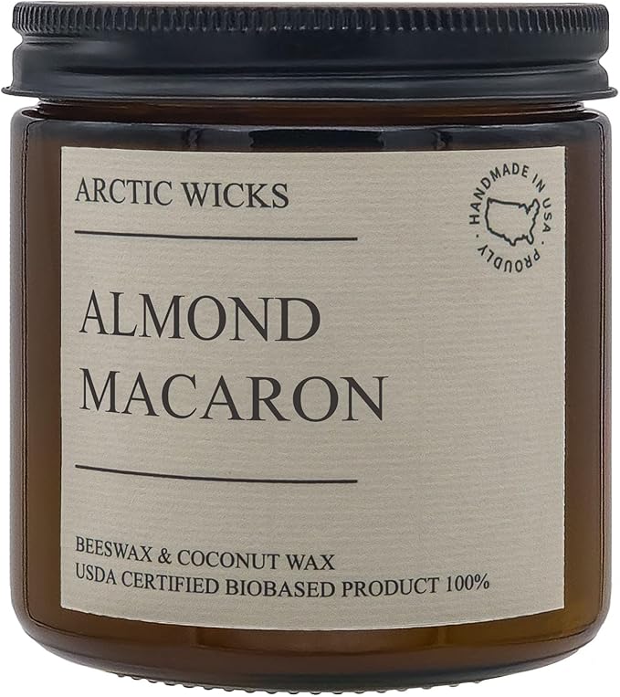 Almond Macaron | Arctic Wicks Scented Candles Coconut & Beeswax Candles | 16oz Amber Non-Toxic Candle Fall Decor | USDA Certified Biobased
