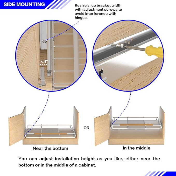 Pull Out Drawer Cabinet Organizer, Expandable Slide Out Storage Shelves - Heavy Duty, Durable and Smooth Slide-Out, 16.3"~26.3" Wide x 17.3" Deep, 2 Pack