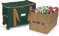 Covermates Keepsakes Rolling Adjustable Ornament Storage Bag – Heavy-Duty Polyester, FlexGrid Trays & Padded Dividers – Protective Holiday Organizer with Wheels, Handles & ID Window, Green