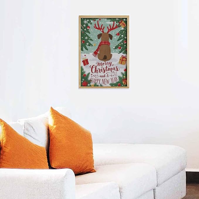 AIVKIEJK Diamond Painting Kits for Adults - Merry Christmas and Happy New Year Red Antlers & Scarf Painting DIY 5D Full Drill Diamond Dots Paintings with Diamonds Gem Art and Crafts Home Decor 8"x12"