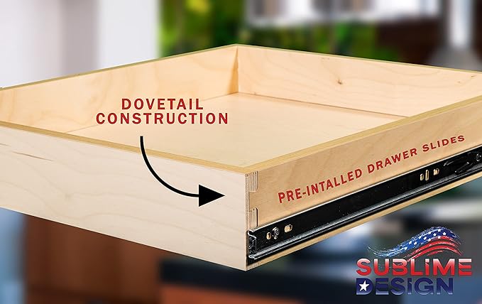 Sublime Design - Standard Size - Pull Out Kitchen Drawers | Slide Out Shelves for Kitchen Cabinets | Pull Out Home Organizer (Bottom Mounting, 14 Inch W/Drawer Slides (13” Drawer Box))