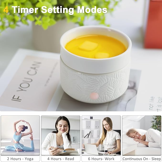 Candle Wax Melts Warmer Burner - Ceramic Essential Oil Warmer 3-in-1 candle warmer Timer Adjust Fragrance Intensity Auto Shut Off for Scented Wax Tart Cube Aromatherapy Home Office Bedroom Decor Gifts