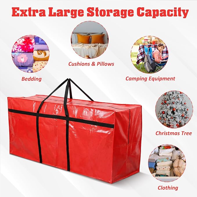 Windyun 4 Pack 195 Gallon Extra Large Moving Bags XXL Heavy Duty Storage Bag with Strong Zipper Handle Jumbo Big Tote Box Foldable for College Dorm Travel Clothes Duffle Blanket Pillow(Red)
