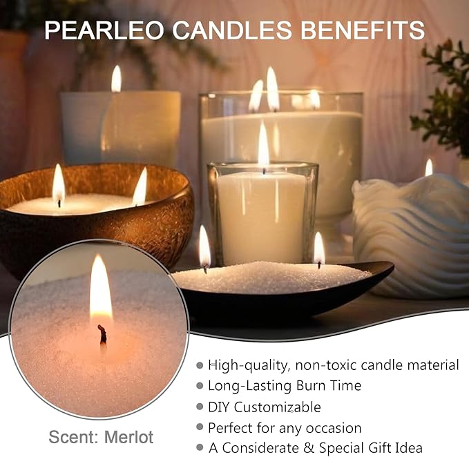 Sand Wax with 30 Wicks –18oz(1.1lb) Merlot Berry White Scented Candles Refillable Pearl Waxs with Candle Wick, Supplies for Christmas, Wedding, Home Decor