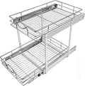 Sikarou Pull Out Cabinet Organizer 14" W x 21" D 2-Tier Individual Slide Out Drawer Pantry Shelf Storage for Kitchen Base Cabinet Organization for Kitchen, Bathroom, Pantry, Chrome