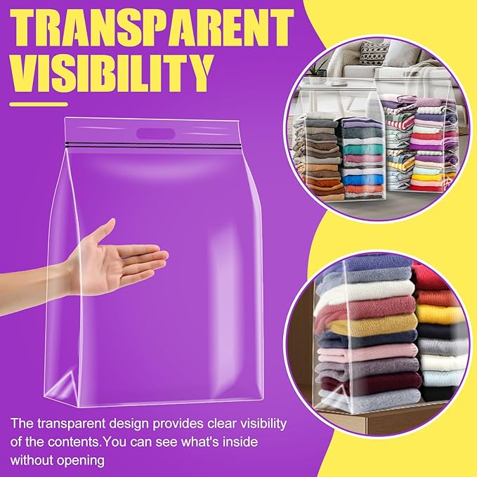 FURWEY 25 Gallon Extra Large Storage Bags 35”x 24”Resealable Clear Bags with Handle 4 Mil Thick Heavy Duty Big Bag for Clothes Pillow Travel Moving,Bedding,Shoes and Toys Storage, Pack of 3