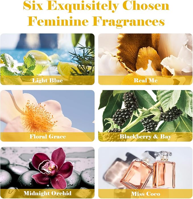 AmaKane Feminine Fragrance Oils, Women Essential Oils, Fragrance Oil for Candle Soap Making, Diffuser Oils Scents 6x10ml, BlackBerry& Bay, Midnight Orchid, Floral Grace, Miss Coco and More