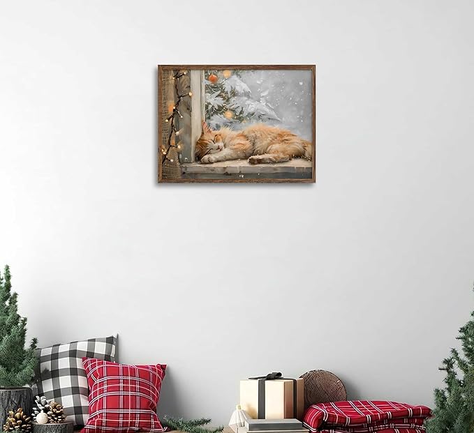 Paint by Number Kit for Adults & Kids, Christmas Sleeping Cat by Window 16x20 Inch, DIY Acrylic Painting Kit with Brushes & Paints, Holiday Art Decor for Home Unframed