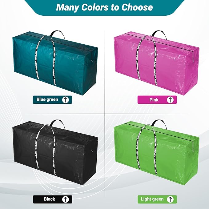 66 Gallon Extra Large Storage Bags 2 Pack – Light Green XXL Heavy Duty Waterproof Moving Tote Bags for College Dorm, Travel, Clothes & Bedding Foldable Zippered Duffle with Handles