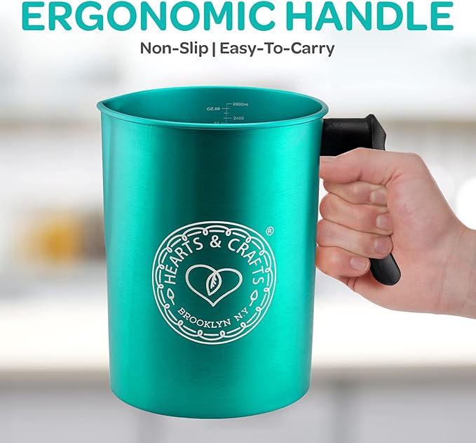 Hearts & Crafts Candle Pots, 64oz. Aluminum Candle Pouring Pitcher - Candle Making Pouring Pot for 4lb. Melted Wax, Teal Color - Best for Candles, Arts & Crafts, and More