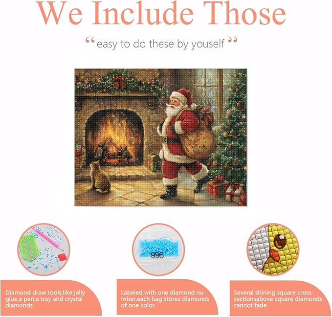 IMLQJES Diamond Art Kits for Adults Santa - Christmas Diamond Painting Santa Claus Carrying Bag Full Drill Square Rhinestone Cross Stitch Embroidery Diamond for DIY Wall Decor 12x16 Inch