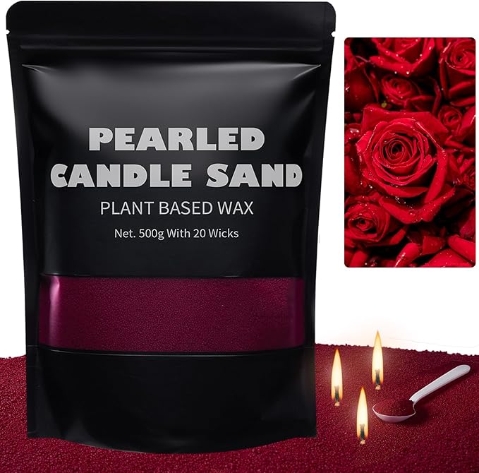 Scented Candle Sand with Wicks 1.1LB Dark Red Pearled Candle Beads Sand Candles Refillable Candle Wax Non-Toxic Natural Customized for DIY Candle Making, Home Decoration Wedding Party (Scented Rosa)