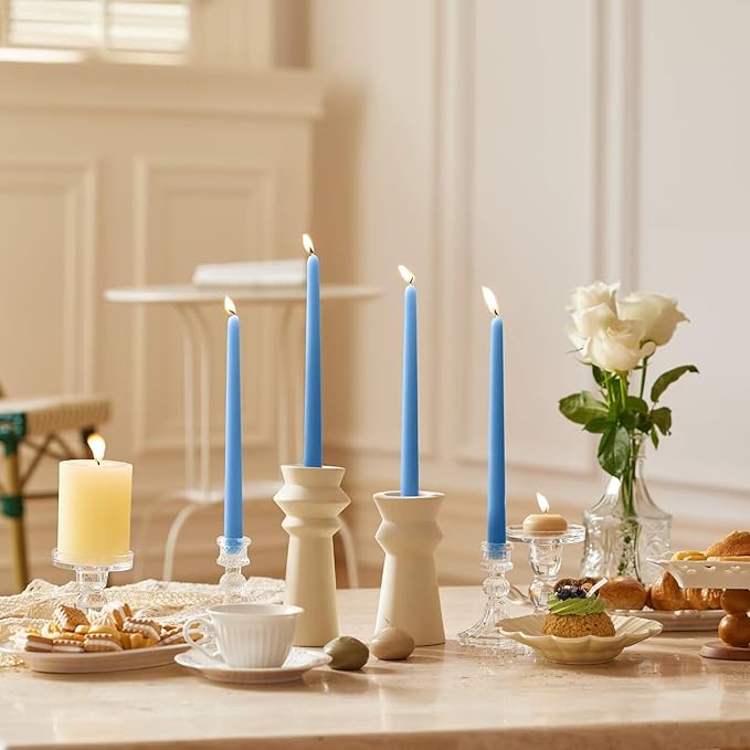 10-Inch Tall Dripless Taper Candles Set of 4 - Baby Blue Tapered Candles, Perfect for Spring - Smokeless, Unscented, Long Burning - Hand Poured, Colored Tall Candlesticks - Light Blue