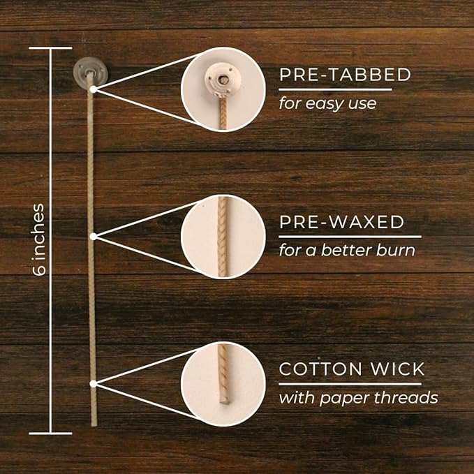 Direct Candle Supply Candle Wicks for Candle Making | 6 inch Stabilo CD 7 Wicks | 100pcs of Cotton Wicks for Candles and Candle Making Supplies, White