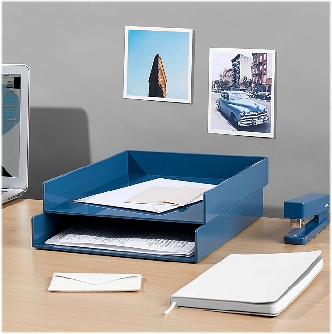 Poppin Stackable Front Loading Letter Tray, Blue, Rectangular