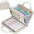 Fireproof Accordion File Organizer with Handle, 13 Pocket Expanding File Folder with Zipper & Labels, File Folder with 3 Ring Binder, Multi Pockets Paper Organizer Folder for Letter A4 Files (Beige)