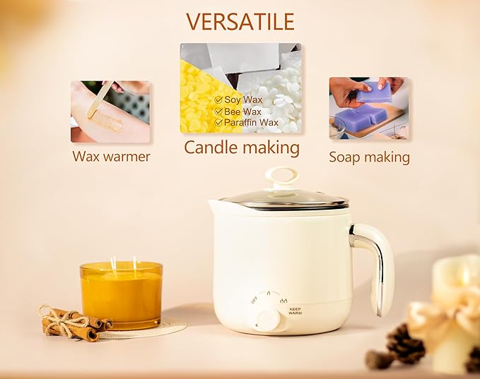 Aroparc Wax Melter for Candle Making with Thermometer, Large 60oz/1.8L Electric Wax Melter with Pouring Spout Candle Making Kit for Beginners Adults