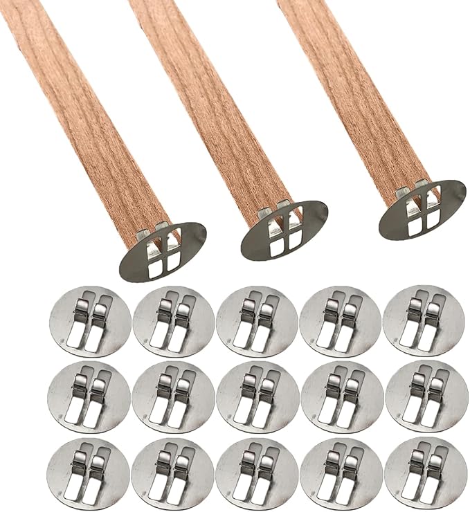 150pcs Wood Wick Clip Holder Base for Candle Making - Universal Wooden Clips and Metal Holders (Wicks Not Included)