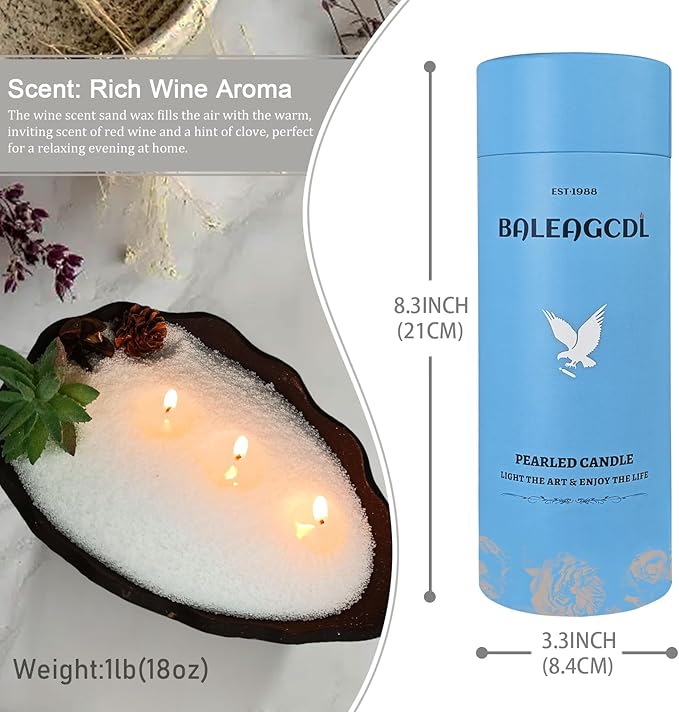 18oz(1.1lb) Sand Wax with 30 Wicks–MANNYCOM Wine Aged White Scented Candles Refillable Pearl Waxs with Candle Wick, Supplies for Christmas, Wedding, Home Decor