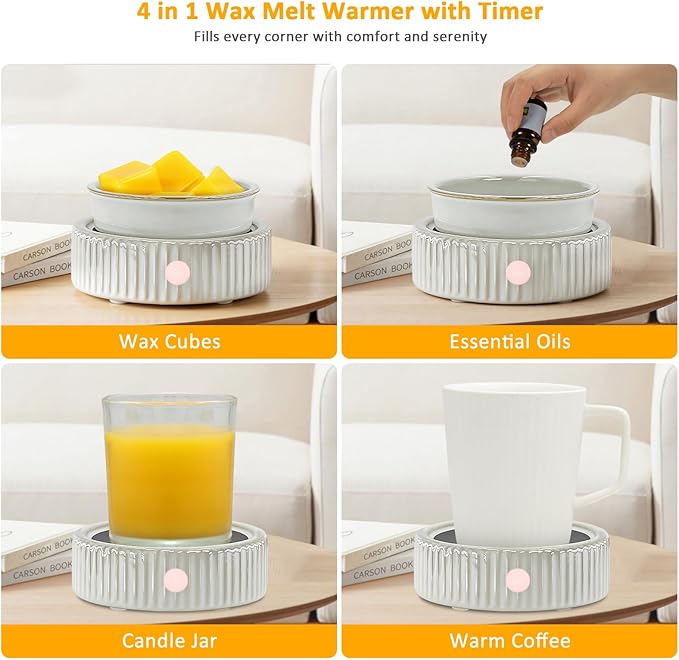 Wax Melt Warmer with 4 Timer & PTC Heating- Ceramic Fragrance 3-in-1 Oil Burner Electric Candle Wax Melter for Home Office Bedroom Fragrance, Home Décor and Gift Choice