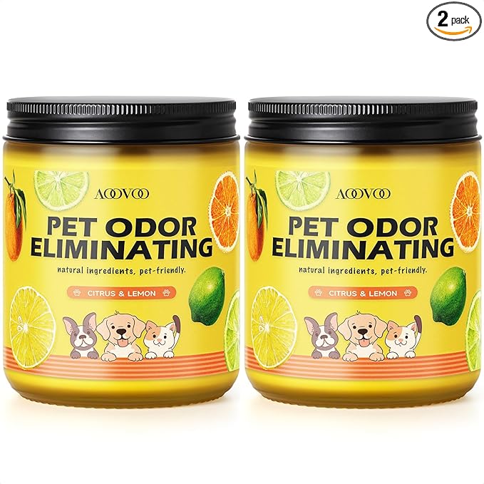 AOOVOO 2 Pack Lemon Citrus Pet Odor Eliminating Highly Fragranced Candle - Eliminates 95% of Pet, Smoke, Food, and Other Smells Quickly, Air Freshing Soy Candle