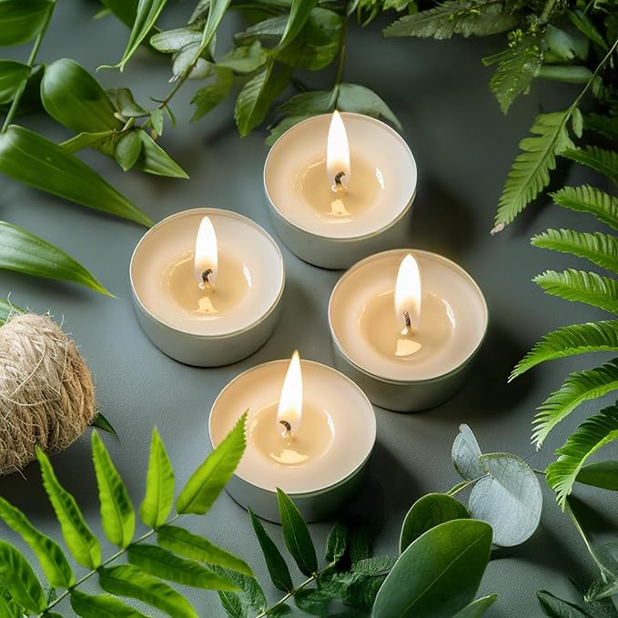 Unscented Tea Lights Candles 300 Pack,6 Hours Long Burning White Tea Candles Bulk,Non-Paraffin, Clean Burn, Smokeless, Palm Tealight Candles for Wedding,Centerpiece,Christmas Lights,Home Dceor