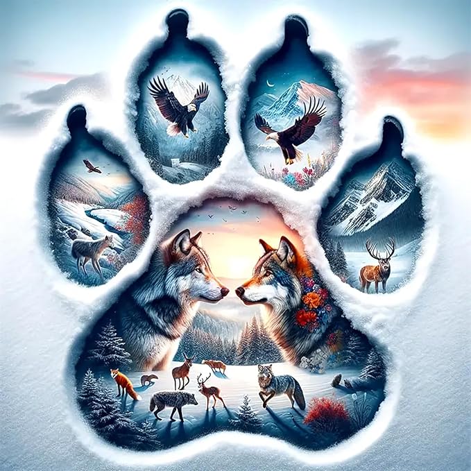 APTDYIGL 5D Winter Wolf Diamond Painting Kits for Adults Beginner,DIY Animal Diamond Art Kits for Adults,Round Full Drill Diamond Dots with Gem Art Kits,Home Wall Decor 13.7X13.7inch