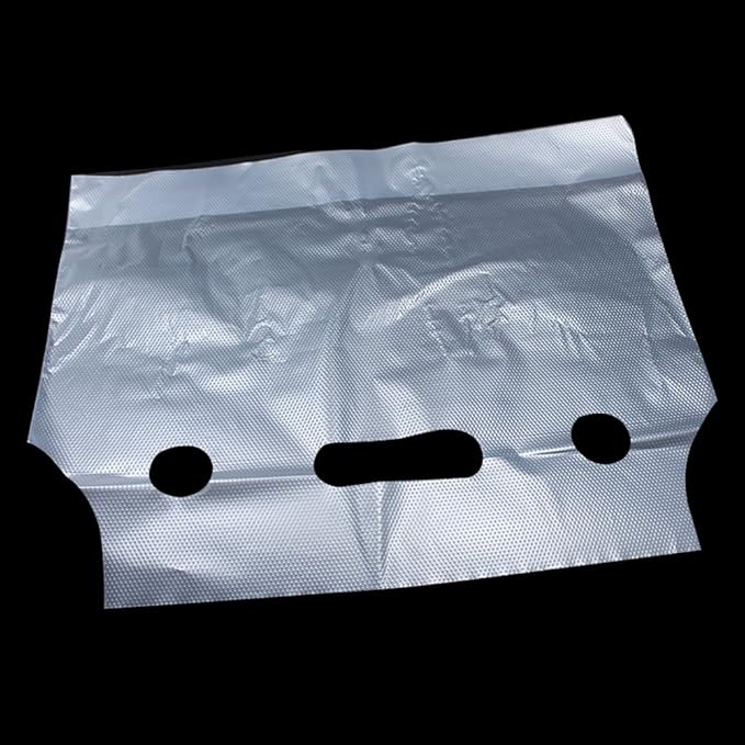 FERENLI 100PCS Clear Handle Drink Drinking Plastic Packaging Bags for Shops Stores Dining Hall Portable Beverage Milk Juice Water Carrier Containers Hanging Hole Liquid Pouches 12.2x10.2 inch