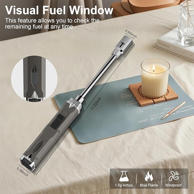 TONYFUL Butane Lighter Long Neck Torch Lighter 2 Pack, Jet Flame Windproof Lighter with Visual Fuel Window, Refillable Lighters for Candle, Camping, Fireplace, BBQ(Fuel Not Included)