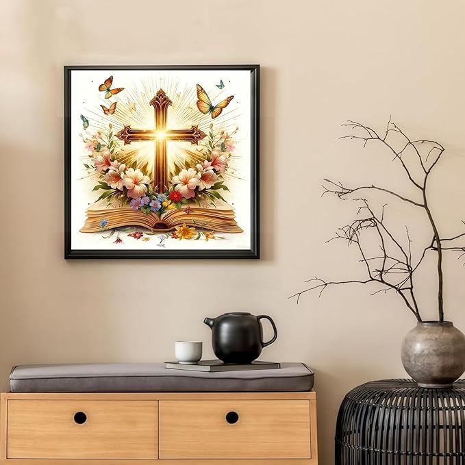 cviokrdu Cross Diamond Art Kits for Adults, Christians Diamond Painting Kits for Adults, Religion Round 5D Gem Painting Kit Arts for DIY Crafts Gift Home Wall Decor 14x14inch
