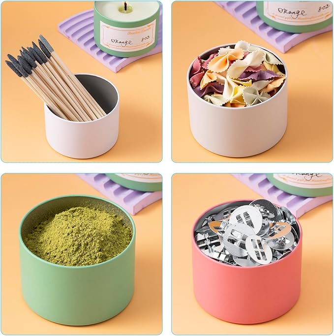 MeiGlow Empty Candle Tins for Making Candles, 24 Pack(12 Colors) 8 oz with Lids, Cotton Wicks, Wick Stickers, Holders, Labels, Pink Ribbon and Transparent Bags (8 oz)