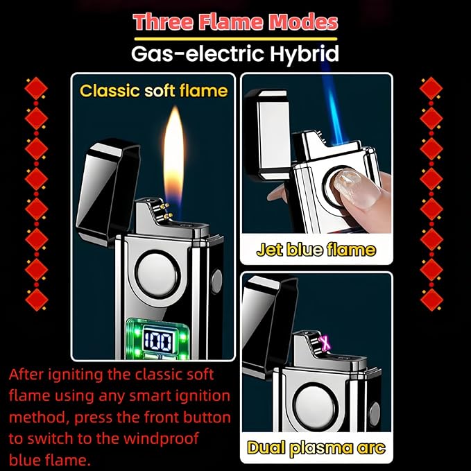 Smart Voice-Activated Lighter - 3 Flames (Blue Torch, Soft Flame & Dual Arc) - Windproof Refillable & Rechargeable Butane Lighters with Multiple Ignition Methods (Without Fuel) (Colored Ice)