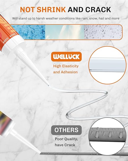 WELLUCK Clear Silicone Caulk, 100% Waterproof Silicone Sealant Adhesive Caulking,for RV, Kitchen,Bathroom, Window, Door, Glass,10.2FL.OZ/300ML (4Pack)