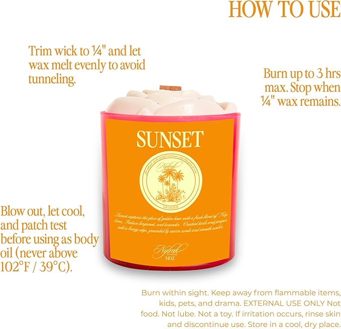 Body Oil Massage Candle | Melts into Skin Softening Warm Massage Oil - Natural Wood Wick - Soy & Coconut Wax - Grapefruit & Key Lime with Citrus Notes - Self Care Gift (Sunset 14oz)