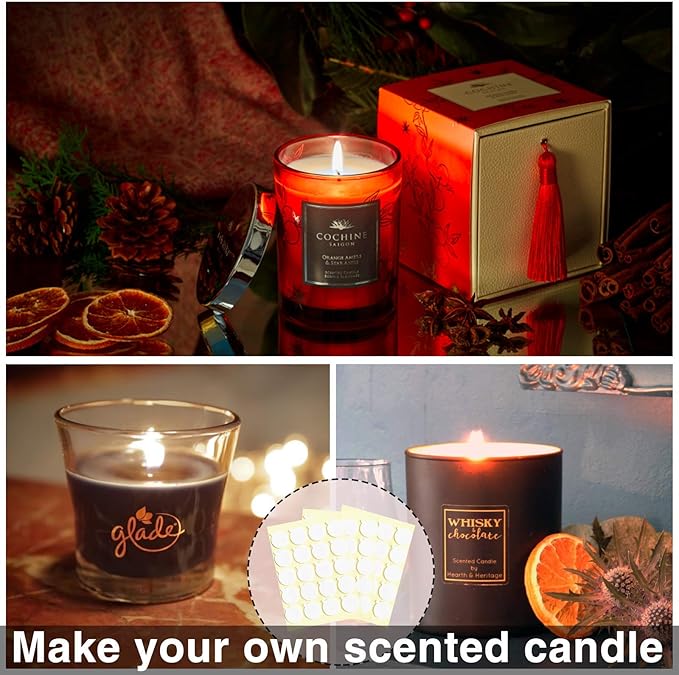 480PCS Candle Making Kit, Candle Wick Stickers, Candle Making Supplies, Double-Sided Stickers with The Little ‘‘Tail’’, Hot Wax Stickers for Candle Making