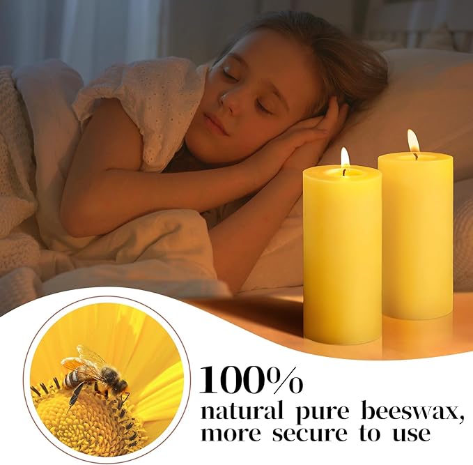 3 Packs Beeswax Pillar Candles, 100% Pure Beeswax Candles with 35 Hours Burn Time, Smokeless & Dripless Bees Wax Candles for Home Decor, Prayer, Christmas Party(2x4 inch)