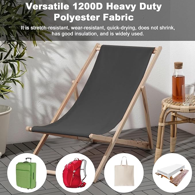 Thickened Waterproof Canvas Fabric by The Yard 1200D 58" W Outdoor Upholstery Material Heavy Duty Fabric Water Resistant Sewing Material for Chair Patio Cushion Purse Bag 2 Yard Grey