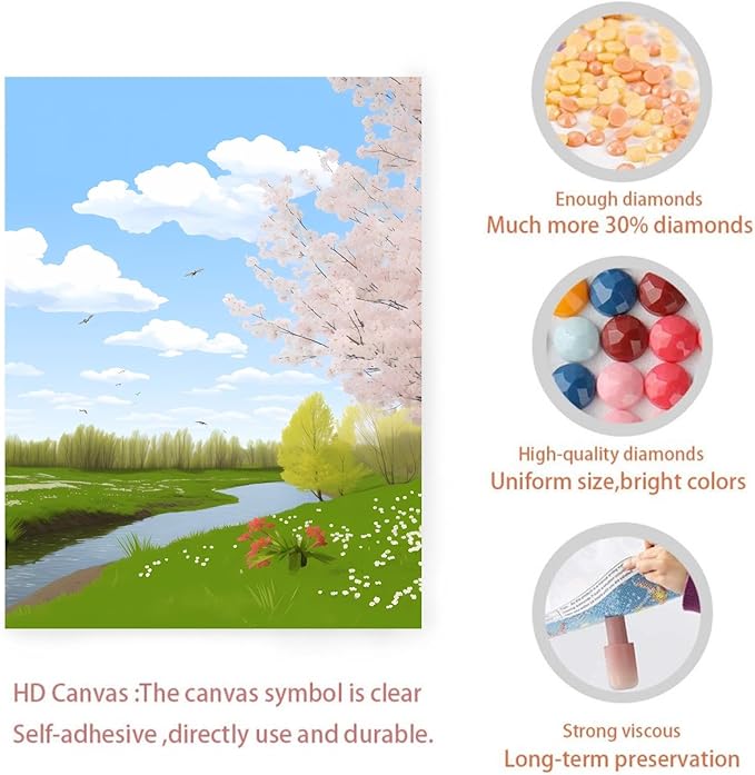 GUAIEUW Spring Grass Growing Diamond Painting Kit 5D Season Themed Diamond Painting - by Number Full Round DIY Art Painting Kit for Adults, Warm Room Decor Personalised Gift 20x30 Inch