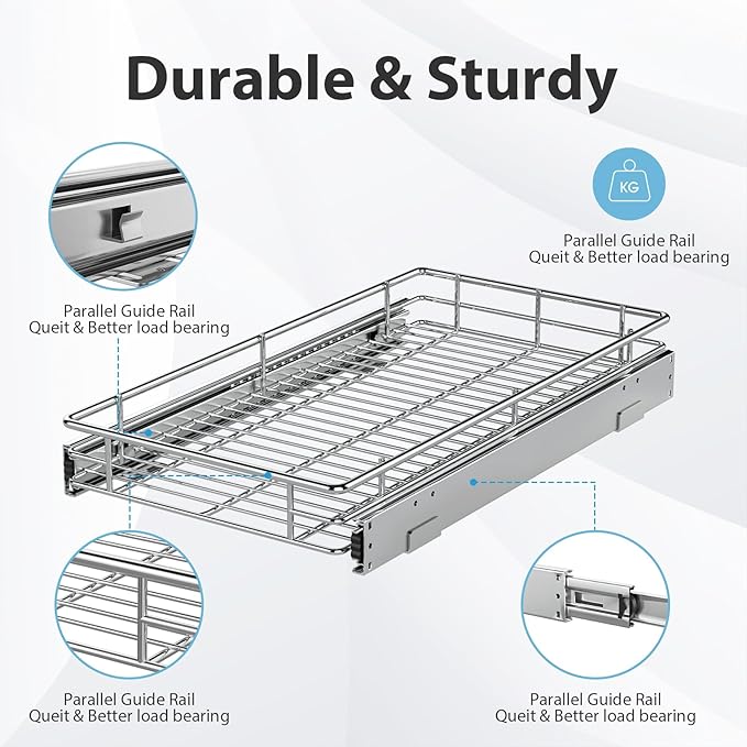 ZOINLIY Pull Out Cabinet Organizer, Versatile Slide Out Kitchen Organizers and Storage,Heavy Duty Drawer Cupboard Storage Basket, Smooth Sliding, Chrome Finish (26.8 * 21inch)